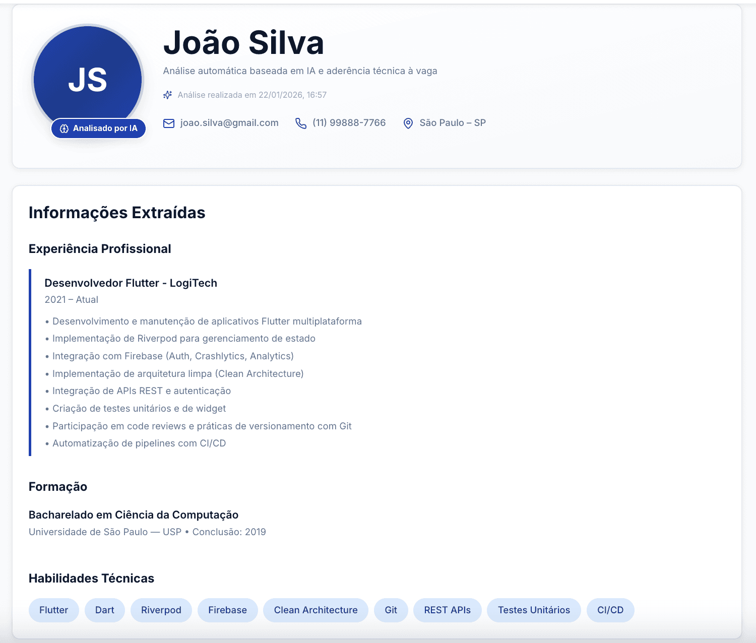 Informações extraídas automaticamente do currículo